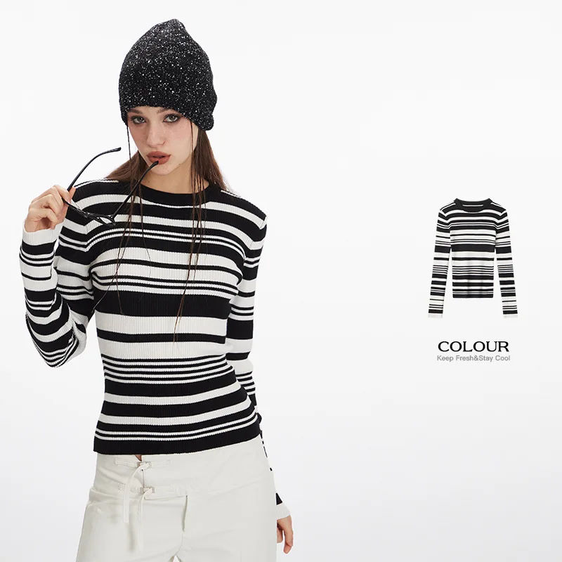 

Женский облегающий трикотаж с длинными рукавами Heyhenry, универсальный пуловер в полоску на весну/осень