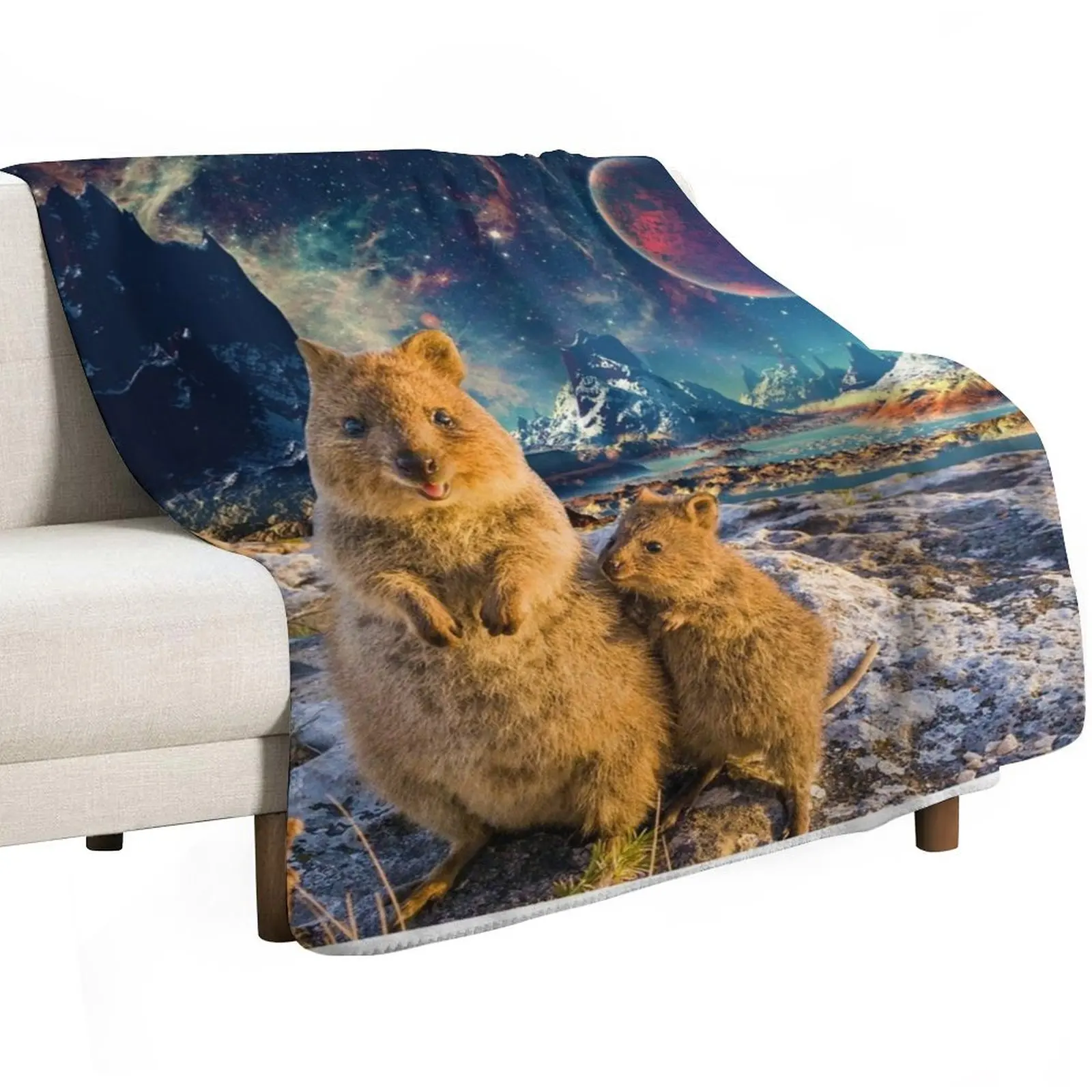 Happy Quokka Trip to Space Throw Blanket Beach Fashion Sofas sofa bed heavy to sleep Custom blankets ands Blankets