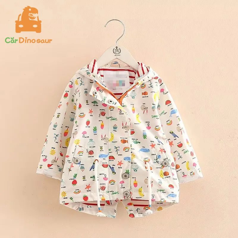 New Spring Autumn 2 3 4 6 8 10 12 Years Children Outwear Cartoon Print Long Sleeve White Hooded Jacket For Baby Kids Girls