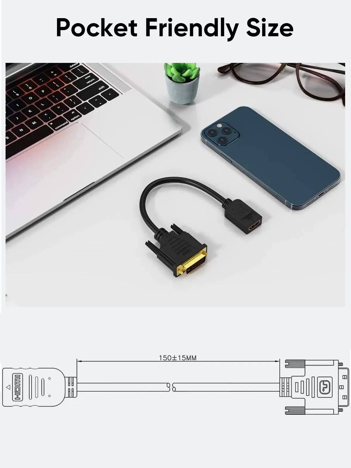 Bi-Directional HDMI Female to DVI-D(24+1) Male Adapter 1080P DVI-D to HDMI Converter Cable for HDTV Projector Gaming