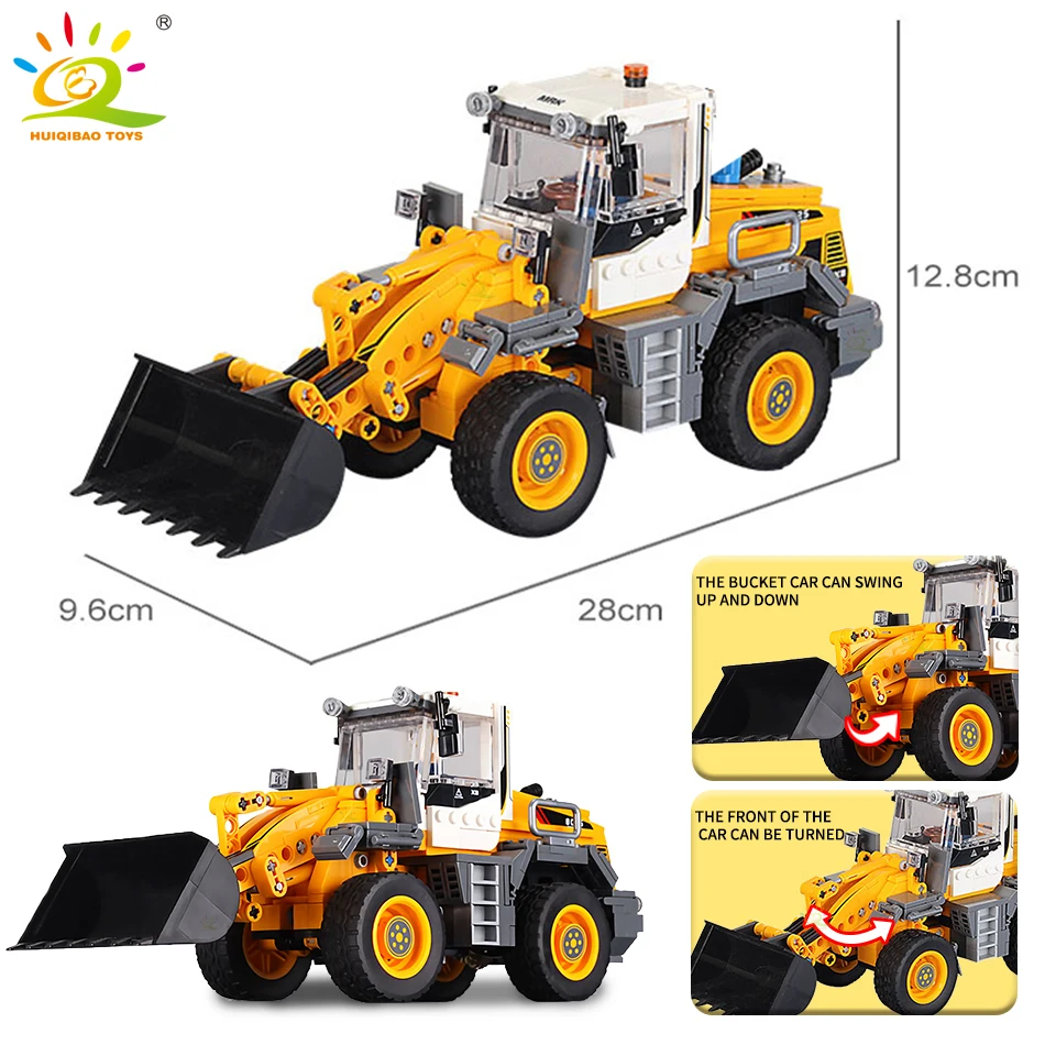 HUIQIBAO Engineering Truck Building Blocks Vehicle Excavator Bulldozer Crane Car Bricks City Construction Toys For Children Boys