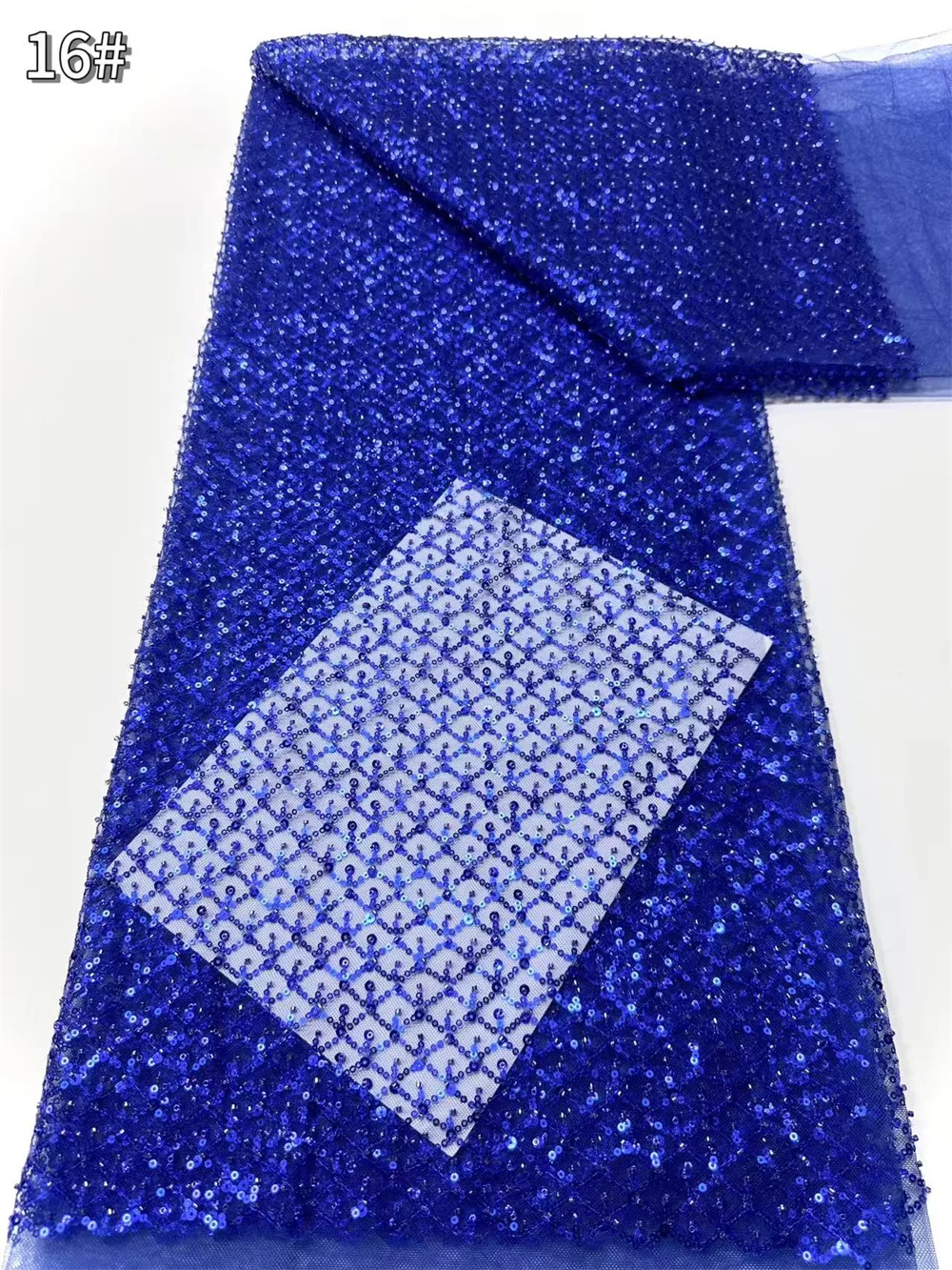 Royal Blue African Fabric 5 Yards Sequin Lace Fabric 2025 High Quality Lace Beads Embroidered Dubai New 2025 Evening Dress H52-1