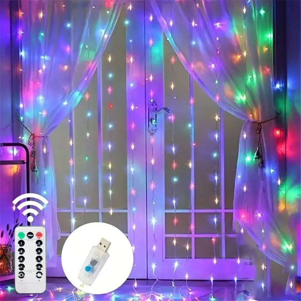 USB Plug LED Curtain String Lights, Decoração De Iluminação, Árvore De Natal, Festa De Casamento, Pingente De Casa, Ornamento De Gota, 8 Modos, 2025