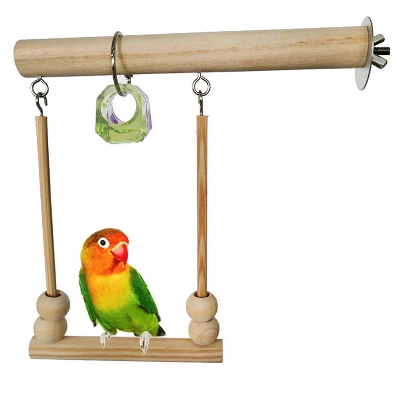 Bird Swing Toy Wooden Parrot Perch Stand Playstand with Chewing Beads Cage Sleeping Stand Play Toys for Budgie Birds