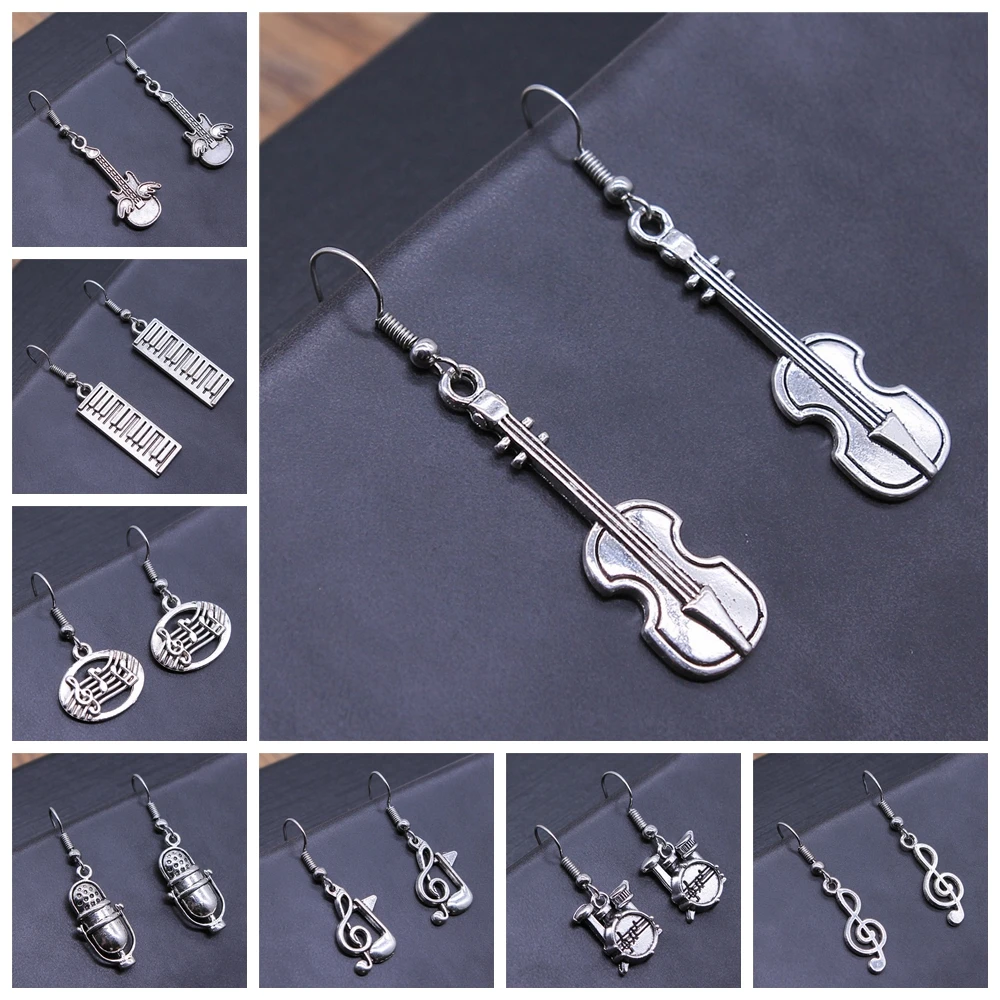 Musical Jewelry Earrings Musical Note Microphone Drum Guitar Violin Shaped Dangle Drop Earrings For Girls Women