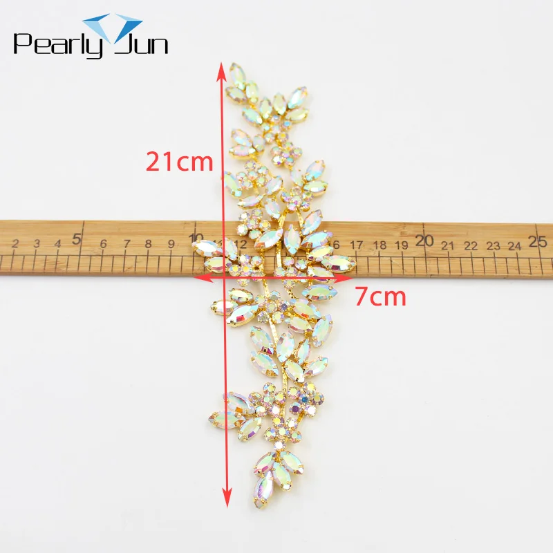 1 Pcs of 21*7cm Leaf Shape Welding Crystal Patch for Belt Skirt Dress Wedding Hat Shoe Bag DIY Rhinestone Sew Accessories YHZ013