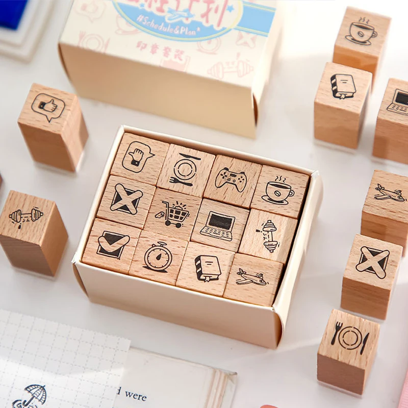 1 Box of 12 Korean and Japanese Stamps Set Record beautiful moments DIY Handbook Stamps Calligraphy Stamps Stylish Gifts