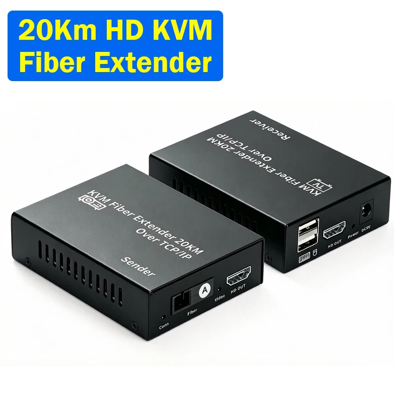 HDMI Fiber KVM Extender over SC Optical Fiber Cable 20Km 1080P HDMI to Fiber Video Optic Transceiver Support USB Mouse Keyboard