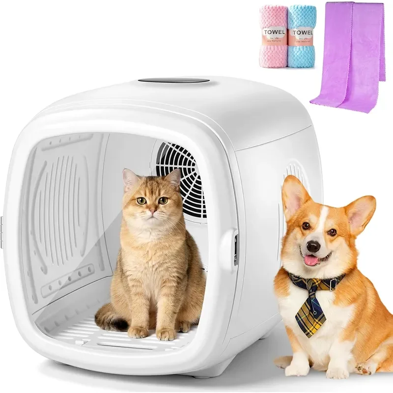 1200W High Velocity Pet Dryer Box for Cats Small Dogs Automatic Lonic Full Body Fast Drying Box with 5 Temp Modes Adjustable