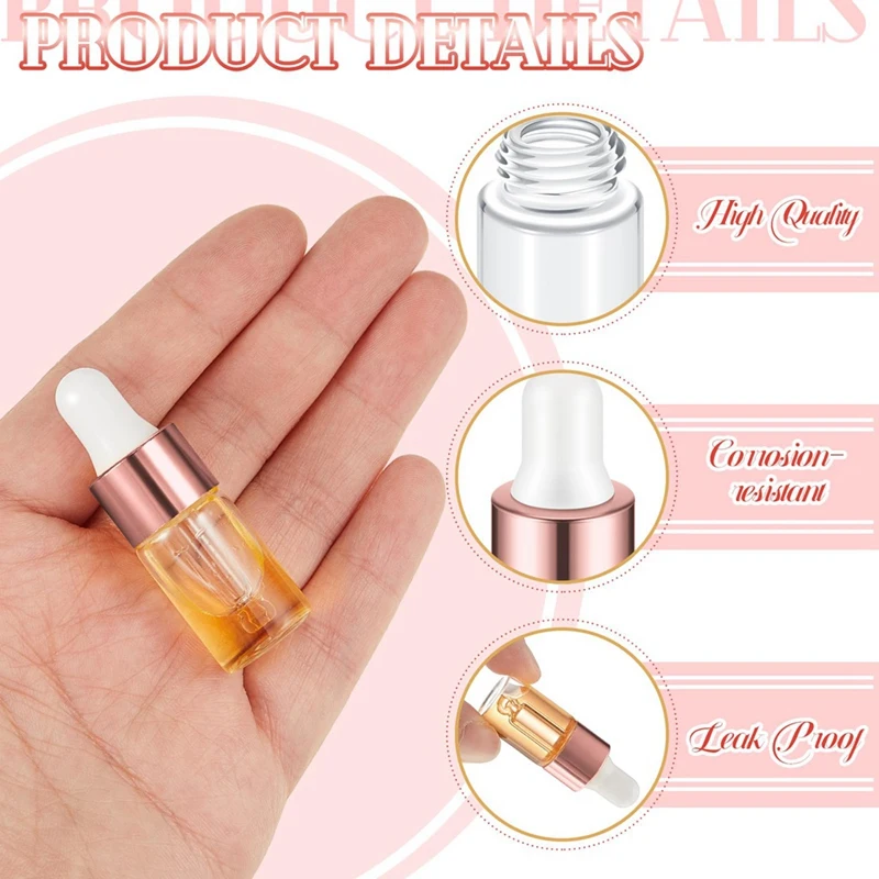 100Pcs Mini Glass Dropper Bottle Clear Essential Oil Dropper Bottles Glass Dropping Sample Containers For Traveling 3Ml Durable