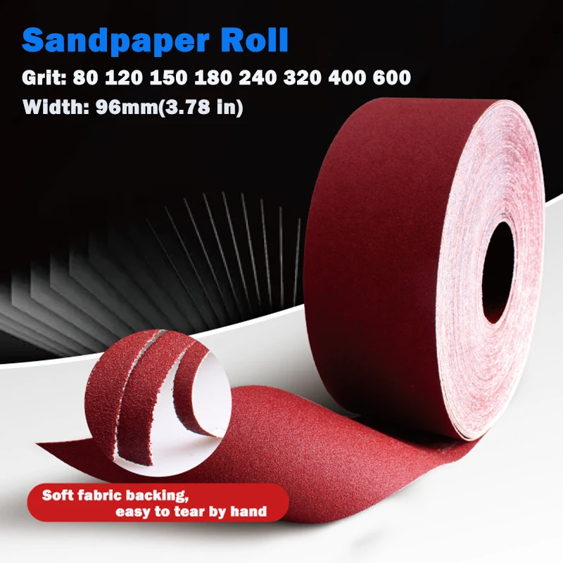 Width:96mm 80-600Grit Red Sandpaper Roll Ready To Cut Emery Cloth Polishing Sanding Sheets for Woodworking, Automotive And More