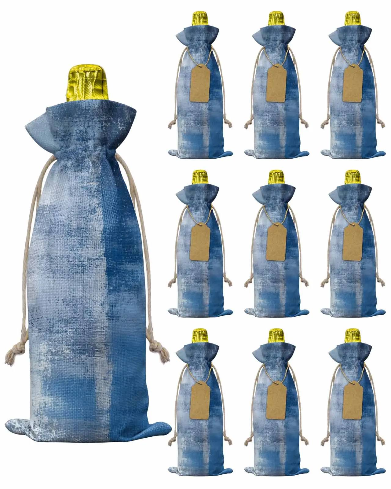 

10pcs Wine Bottle Covers Blue Abstract Art Wine Holder Carrier Packaging Bag Wedding Party Decor Gift