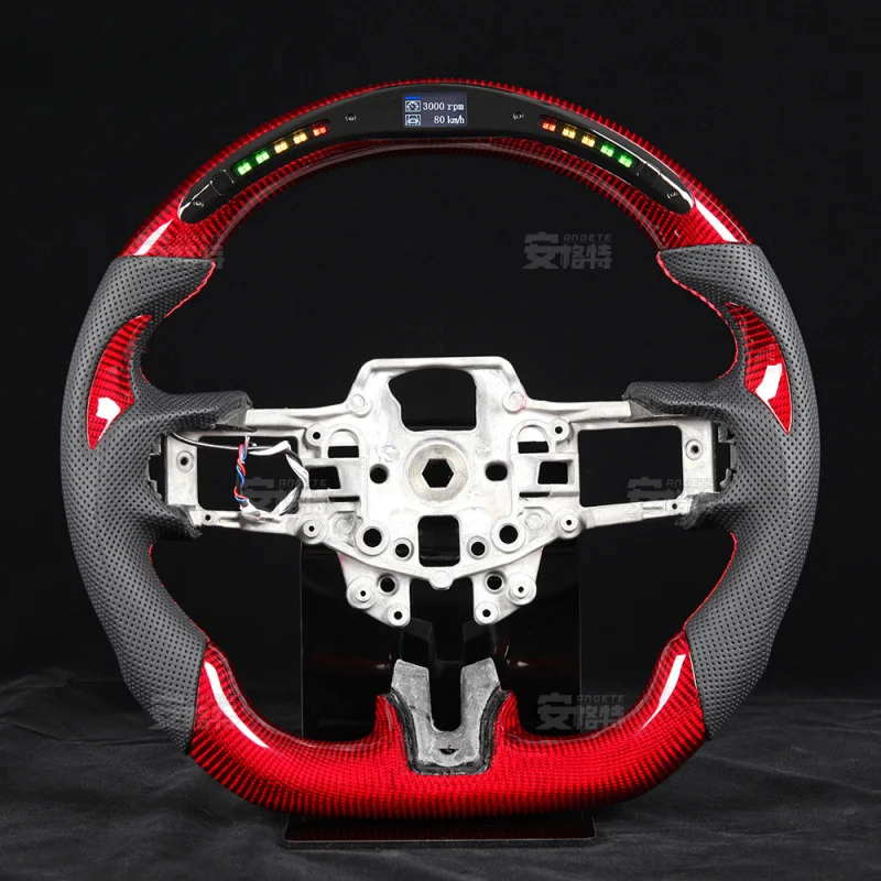 For Ford Mustang Red Carbon Fiber Smart LED Multi-Function Steering Wheel (Custom Modified Part)