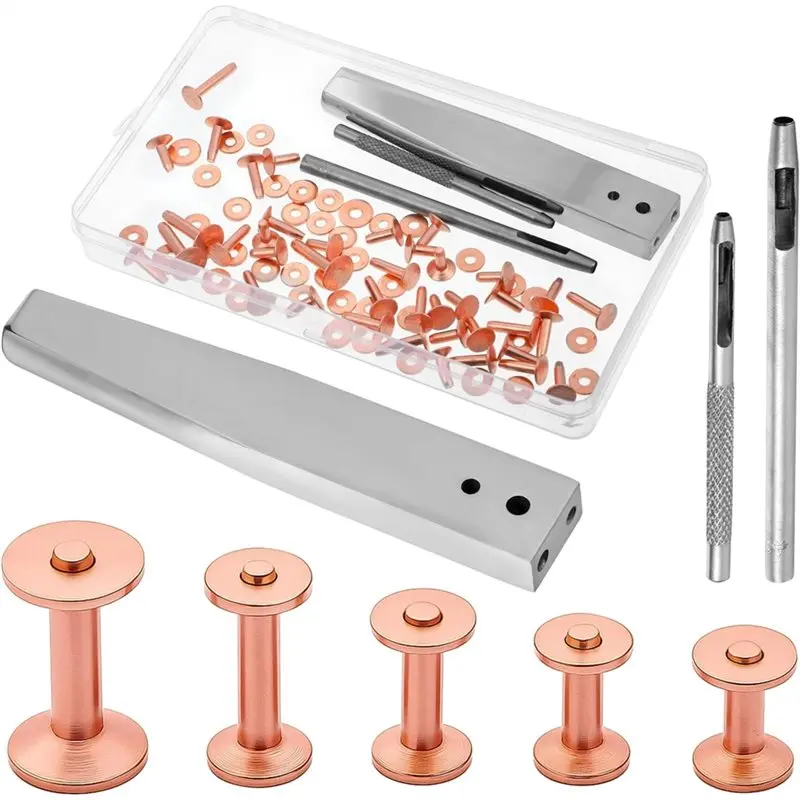 

【НА РУКОЯТКУ】Набор для установки кожаных заклепок: 103 медные заклепки и шайбы-заклепки для кожи