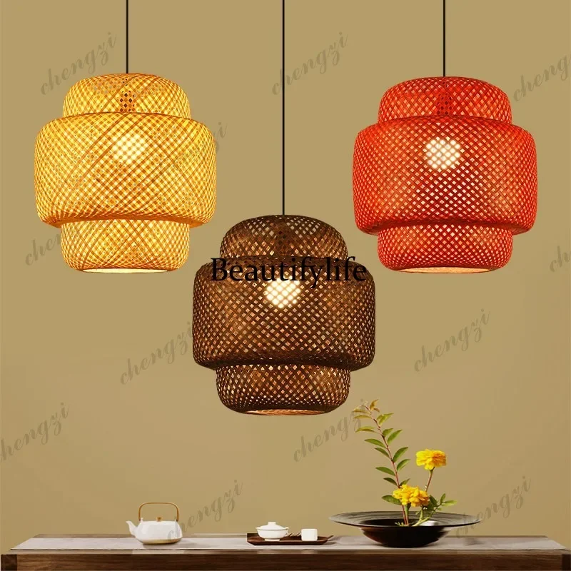 HR New Chinese Bamboo Art Hotel Restaurant Lampshade, Household Balcony Lantern Lights Homestay Tea Room Bamboo