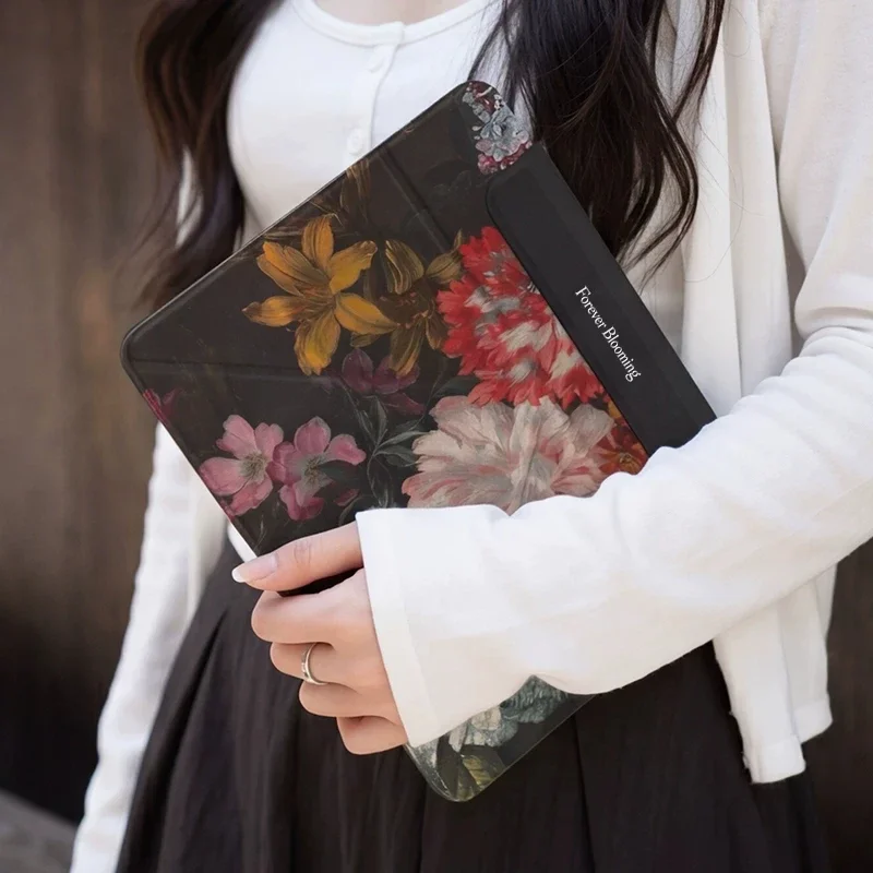 ins pink Lily Magnetic Buckle 720° Magnetic Ring Tablet Case For iPad Pro12.9 13 M4 M5case8.3 9.7 10.2 7th-11th Air8