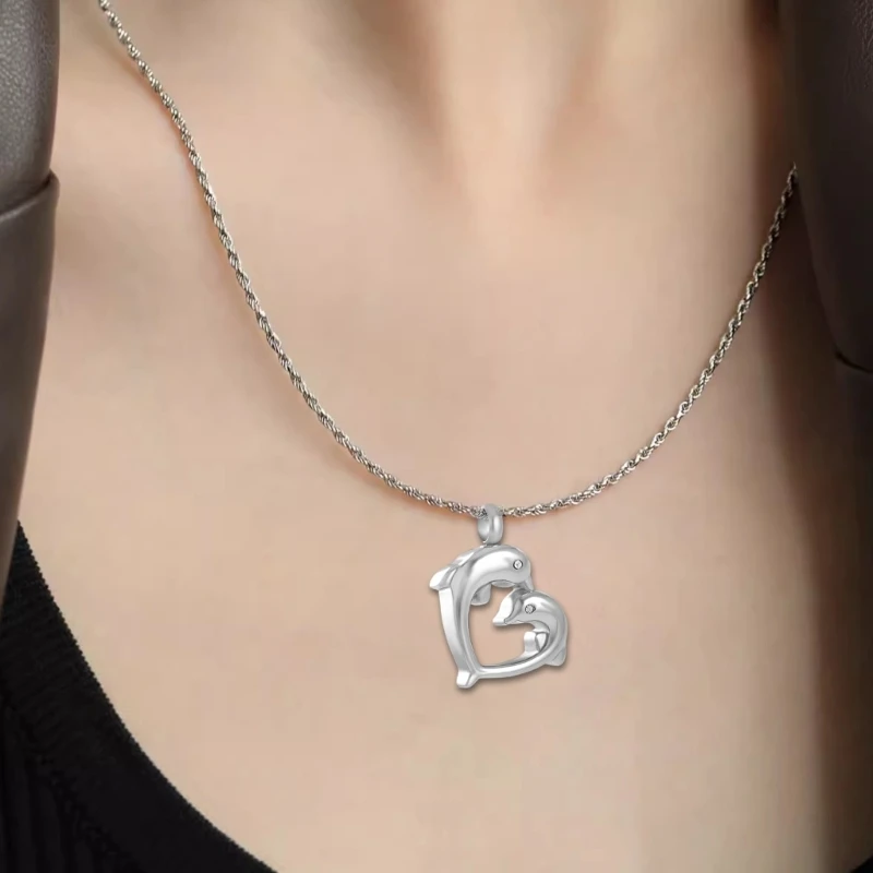 Elegante collana con urna crematoria Collana con medaglione a cuore con delfino per ceneri Collana con urna Contenitore per per