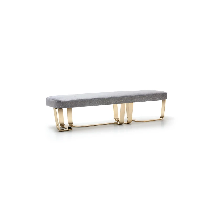 Fabric Bench Golden Stainless Steel & Solid Wood Frame End‑of‑Bed Stool For Living Room
