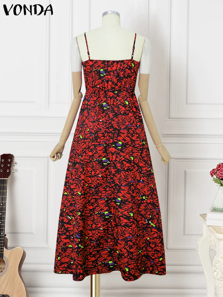 Plus Size 5XL VONDA Women Summer Evening Dress Sexy Lace Patchwork Sundress Printed Strap Party Vestidos 2025 VONDA A-Line Robe