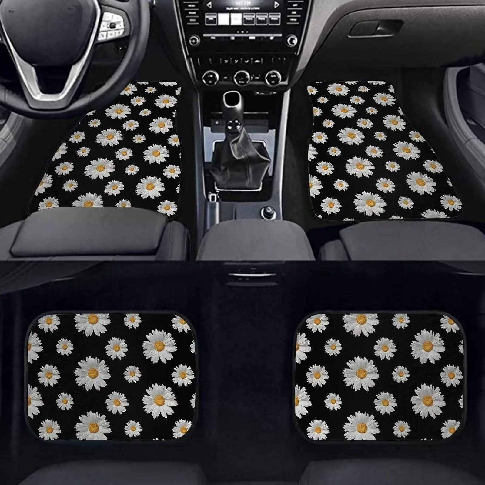 

Alfombrillas Coche Daisy Black, Juego 4 Piezas, Alfombras Lanteras Y Traseras Para Suv Sedan Van, Accesorios Interior Coche