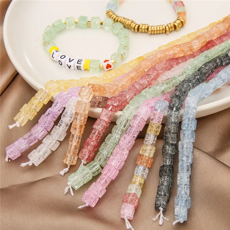30Pcs/lot 6mm Square Cube Crack Glass Beads Spacer Loose Beads For Women Jewelry Making DIY Bracelets Earrings Accessories