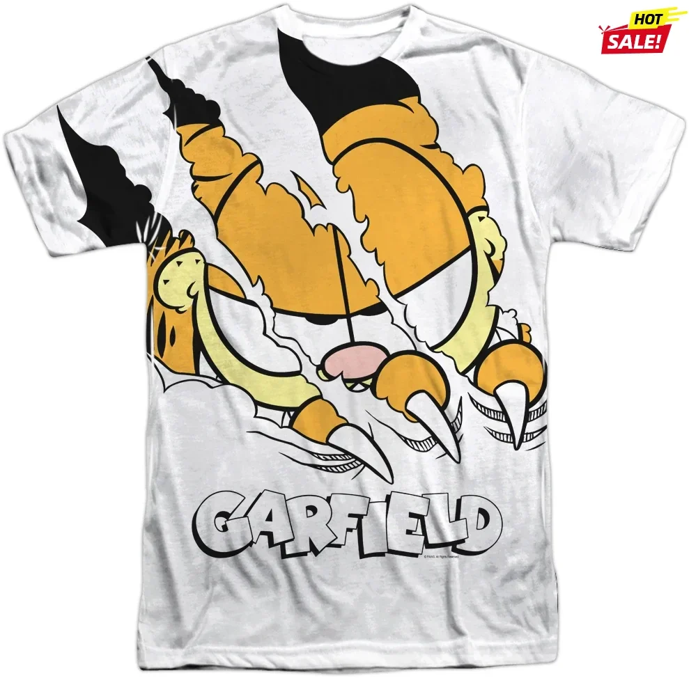 Summer Classic Movie 3D Printed Cartoon Garfield Shirts Round Neck Short Sleeve Comfortable Breathable Tops for Men and Women