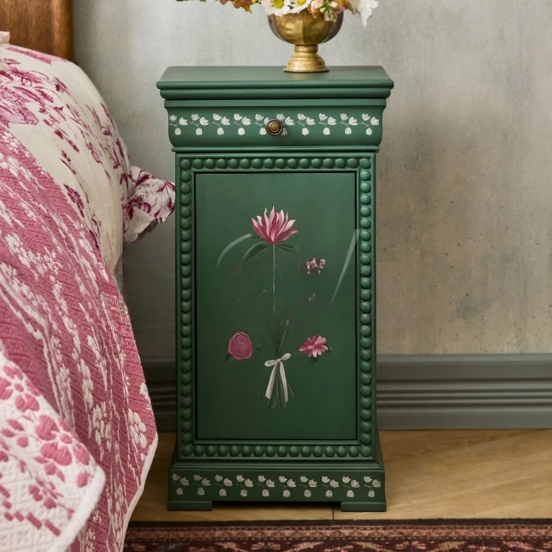 

Solid Wood Bedside Table Hand-painted Green Small Side Few Small Apartment Bedroom Storage High-end Cabinet