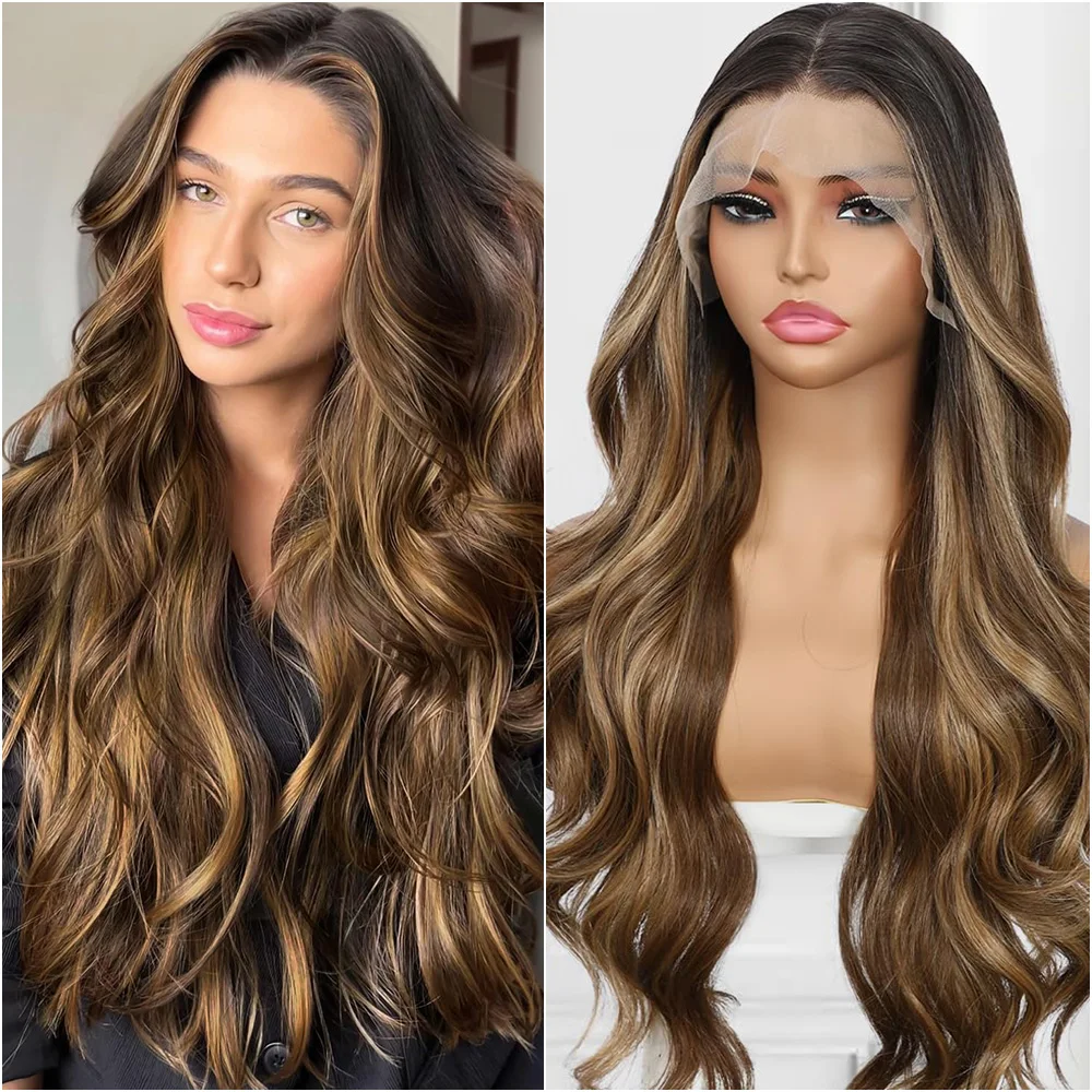 Highlight Body Wave 13x6 13x4 HD Lace Frontal Wig P4/27 Colored Lace Front Human Hair Wigs for Women Brazilian Pre Plucked Wigs