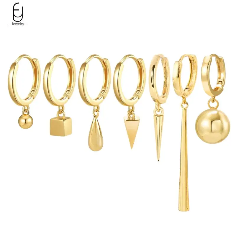

925 Sterling Silver Needle Simple Glossy Round Ball Pendant Earrings Vintage Geometric Hoop Earrings for Women Fashion Jewelry