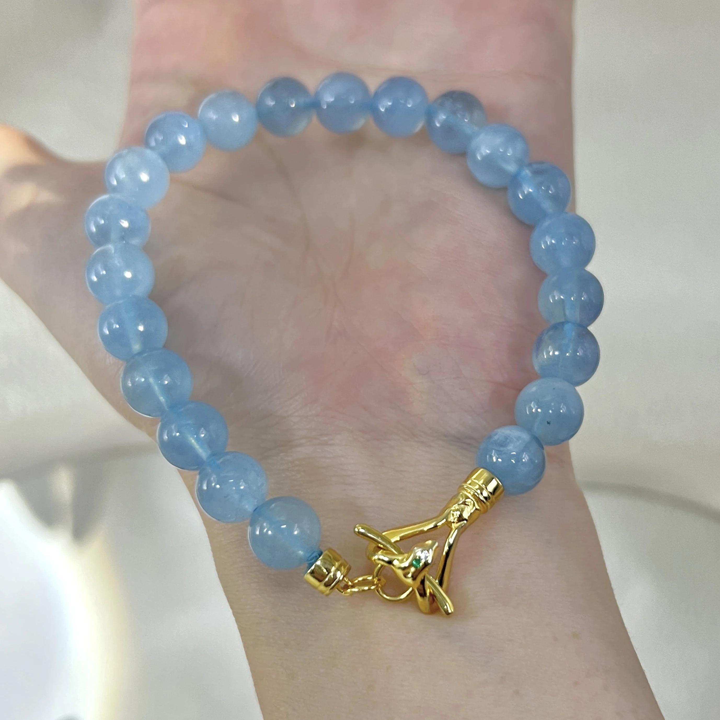 

S925 Silver, Light Blue, Frosted, Transparent, Natural Aquamarine Crystal Bracelet - A Unique Gift for Women