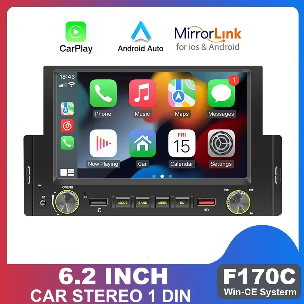 6.2 Inch MP5 Multimedia Player 1 Din General Car Radio For Android Auto Carplay MirrorLink Car Bluetooth Radio