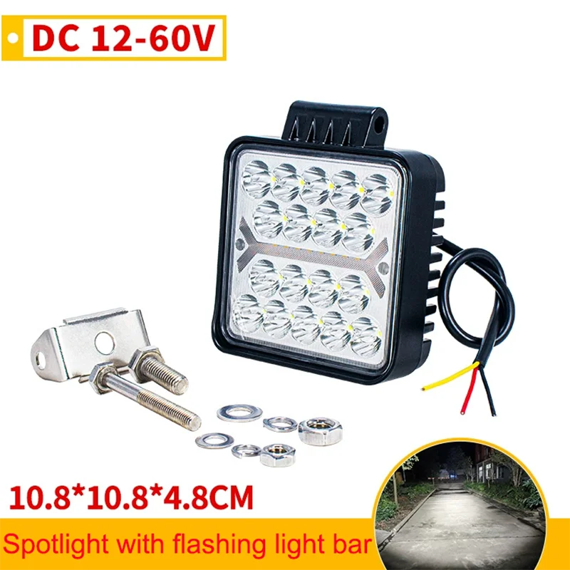 12V-60V Waterproof LED Modified Light Square Spotlight Off Road Headlight Fog Lamp With Flashing Light Bar For Truck Excavator