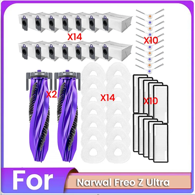 

BHTS-50PCS щетка для пылесоса, мешок для пыли, фильтр и набор тряпок для швабры для Narwal Freo Z Ultra, запасные части для пылесоса