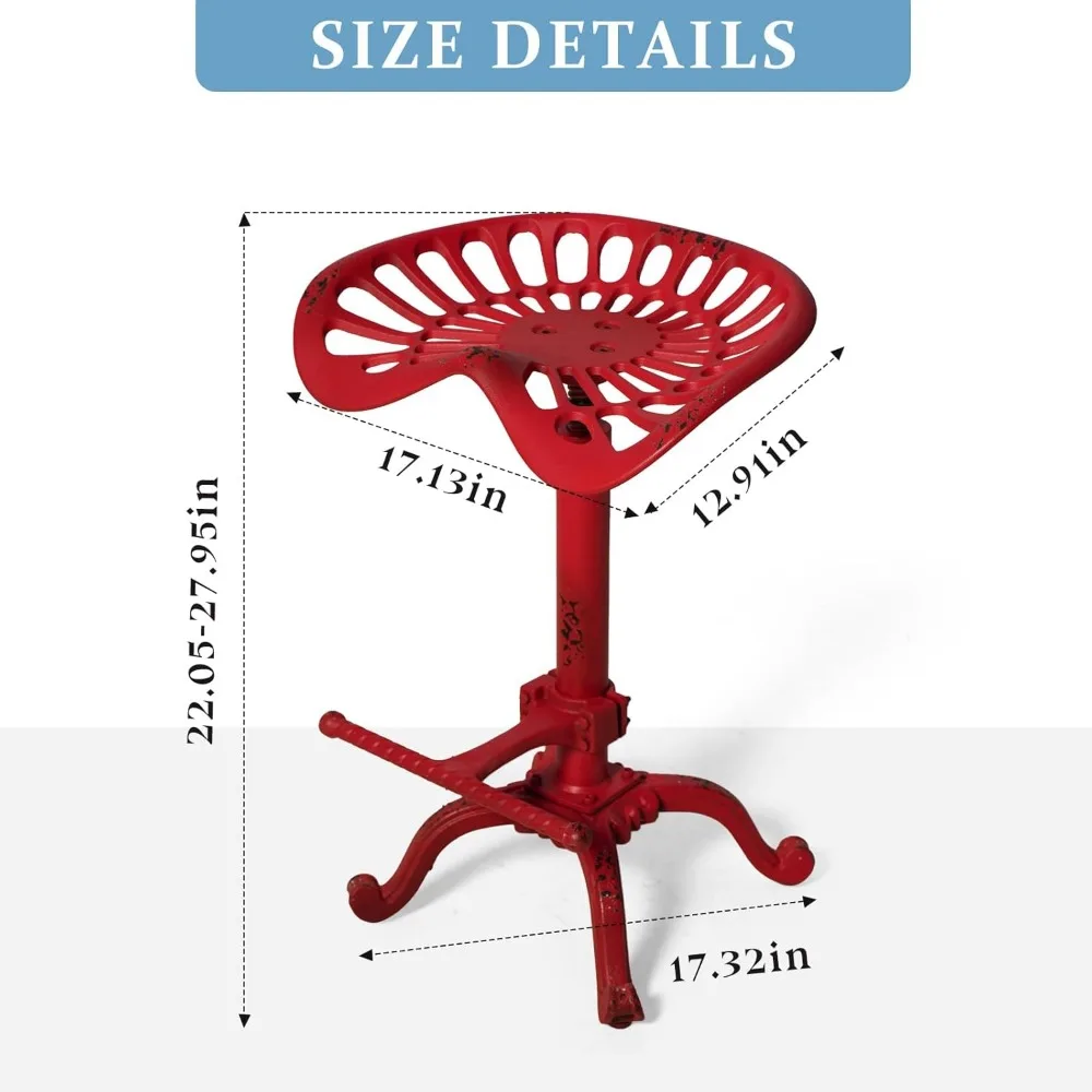 러스틱 인더스트리얼 팜하우스 스타일 조절 가능한 트랙터 시트 바 스툴 (회전형, 에이지드 레드)