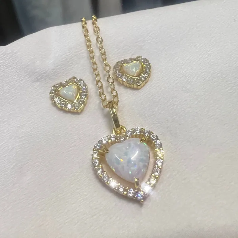 

Cute Opal Cat's Eye Stones Small Love Heart Pendant Necklaces for Women Girl Genuine 18K Gold Sterling Silver 925 Choker Gifts
