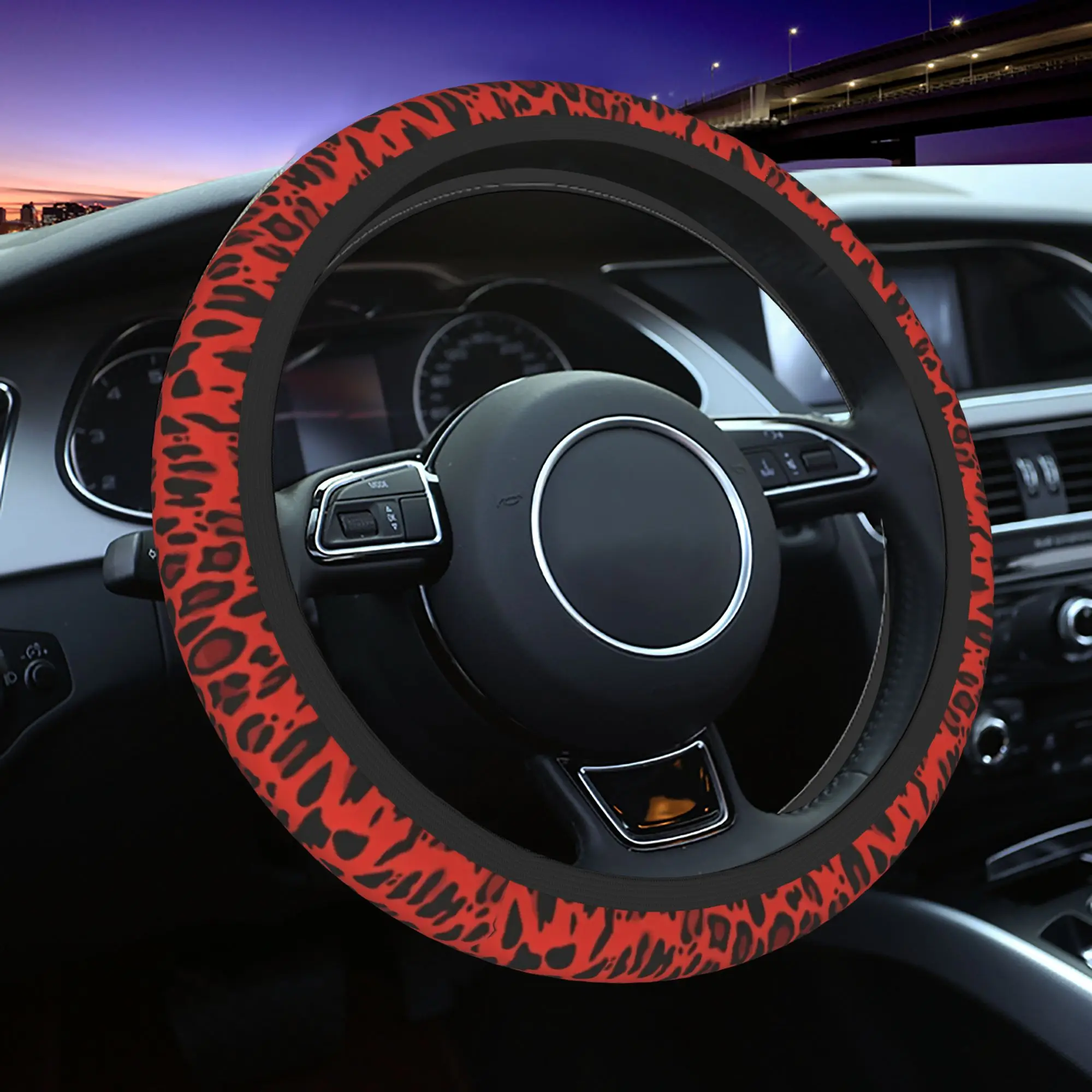 

Car Steering Wheel Cover Pattern with Red Leopard print Soft Braid On The Steering Wheel Cover Car-styling Auto Accessories