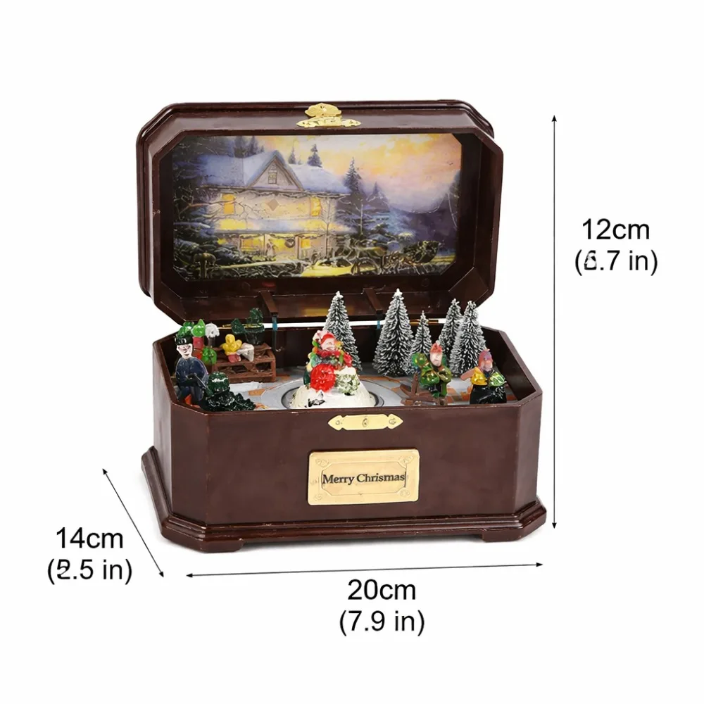 Christmas Music Box with Rotating Light, USB Rechargeable Musical Decoration for Home, Battery Powered Holiday Gift for Kids