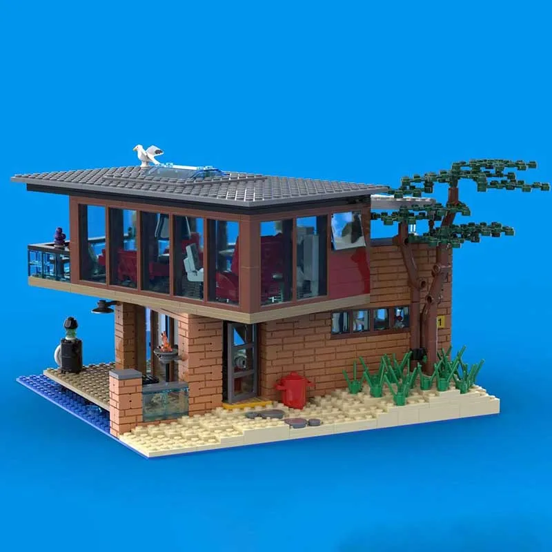 Bloques de construcción Moc City Street View, casa de playa moderna, modelo de tecnología, ladrillos, juguetes de montaje DIY, conjunto de regalos para vacaciones