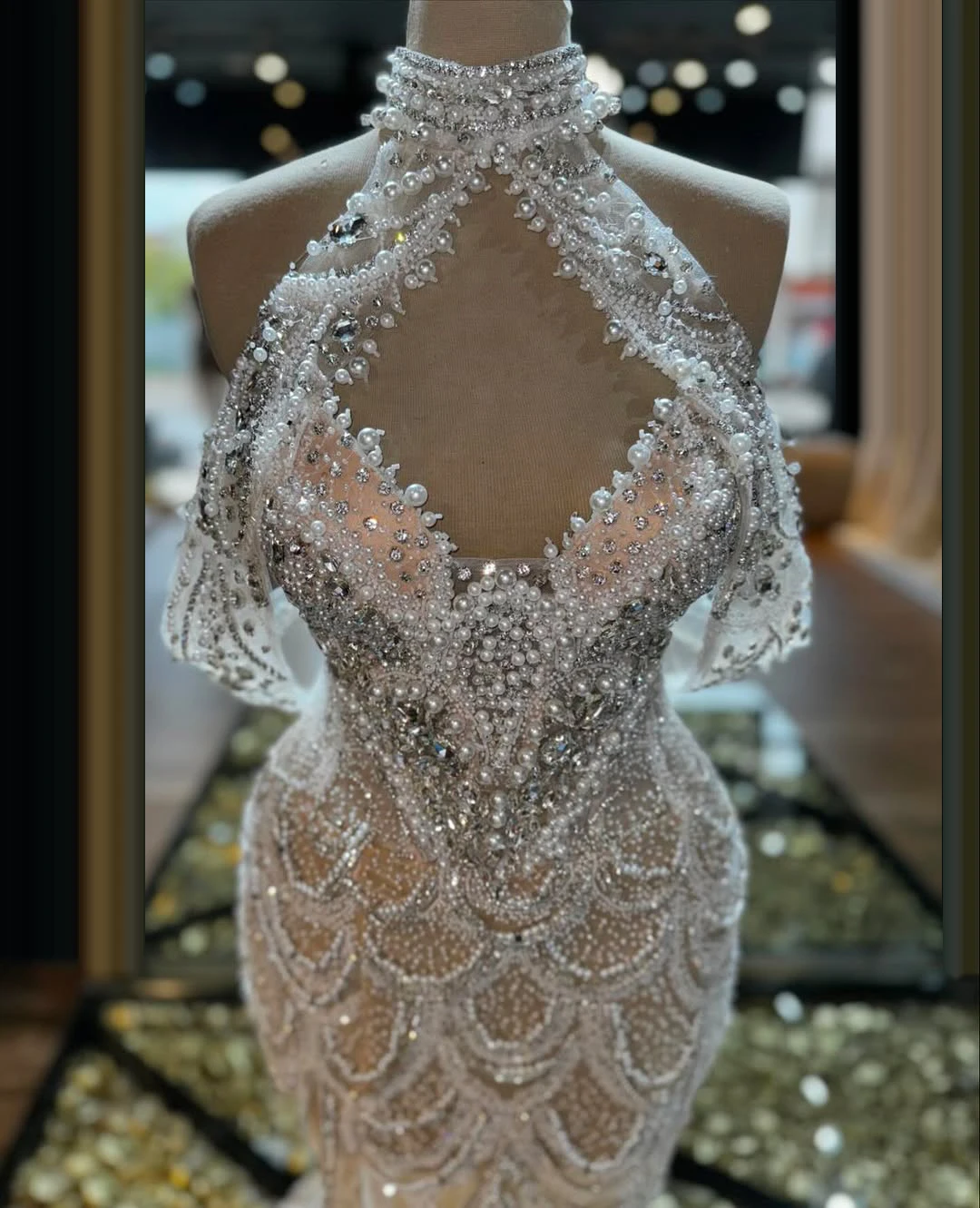 

Customized Mermaid Evening Split Dresses Crystal Beading Sequins Prom Dress Off-Shoulder Prom Dresses