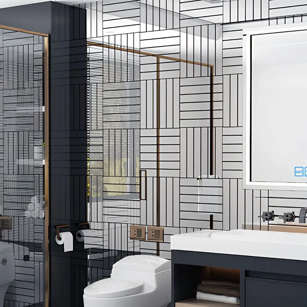 10PCS Self-Adhesive Faux Grille Mirror Wall Sticker Stripe Pattern Reflective Mirror Wallpaper Waterproof Shining Surface