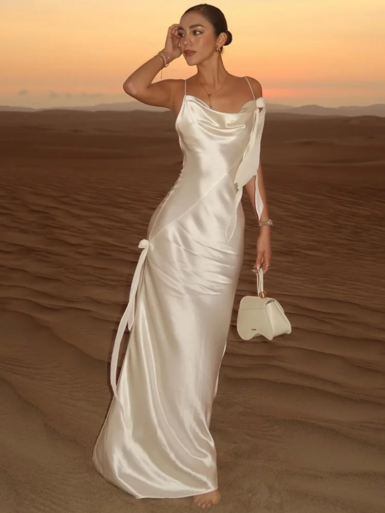 Sexy doux épicé v-ne soie Satin Floral décoré Dr taille haute a-ligne Svel longue robe femmes Faion été 2025