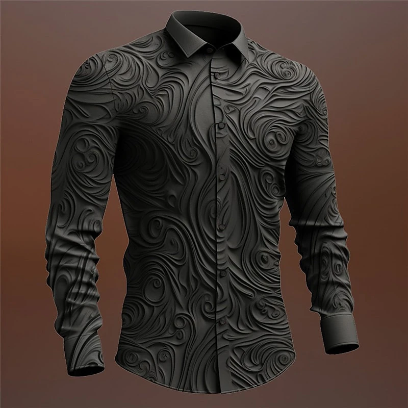 

Fashion Relief Sculpture Graphic Shirts Trend Spring Autumn Mens 3D Printed Long Sleeve Shirt Loose Streetwear Lapel Blouse Tops
