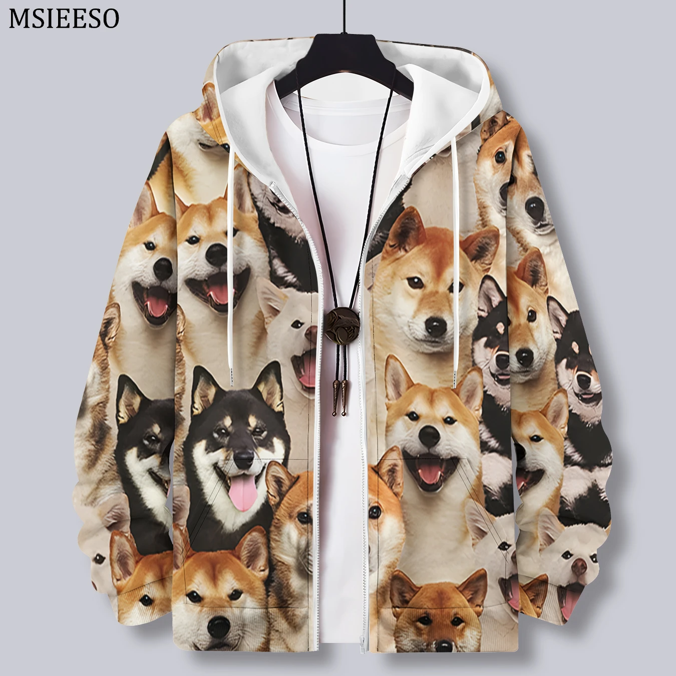 

MSIEESO Men Zipper Hoodie Animal Dogs Dog Pattern Printed Hoodie Casual Male Hooded Jacket Women Streetwear Fashion Zipper Coat