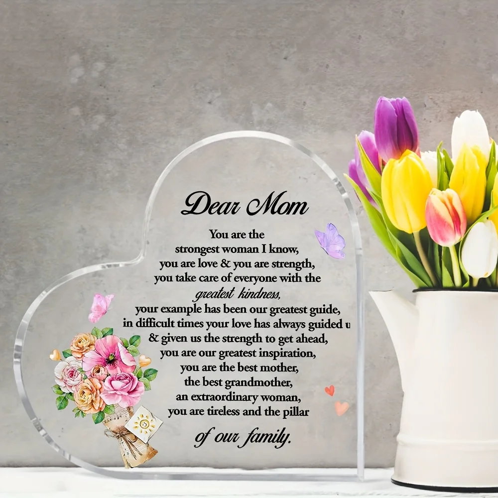 CIFBUY 2D Acrylic Heart Plaque for Mom Mother's Day Christmas Birthday Gift from Daughter Office Desk Decor Sympathy Keepsake