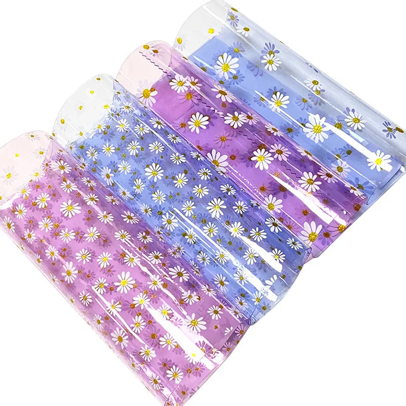 Decorative Transparent Flower Printed Colored Soft Plastic Film Fabric for Making Cover/Craft/Hair Bow/Decoration 46x135cm