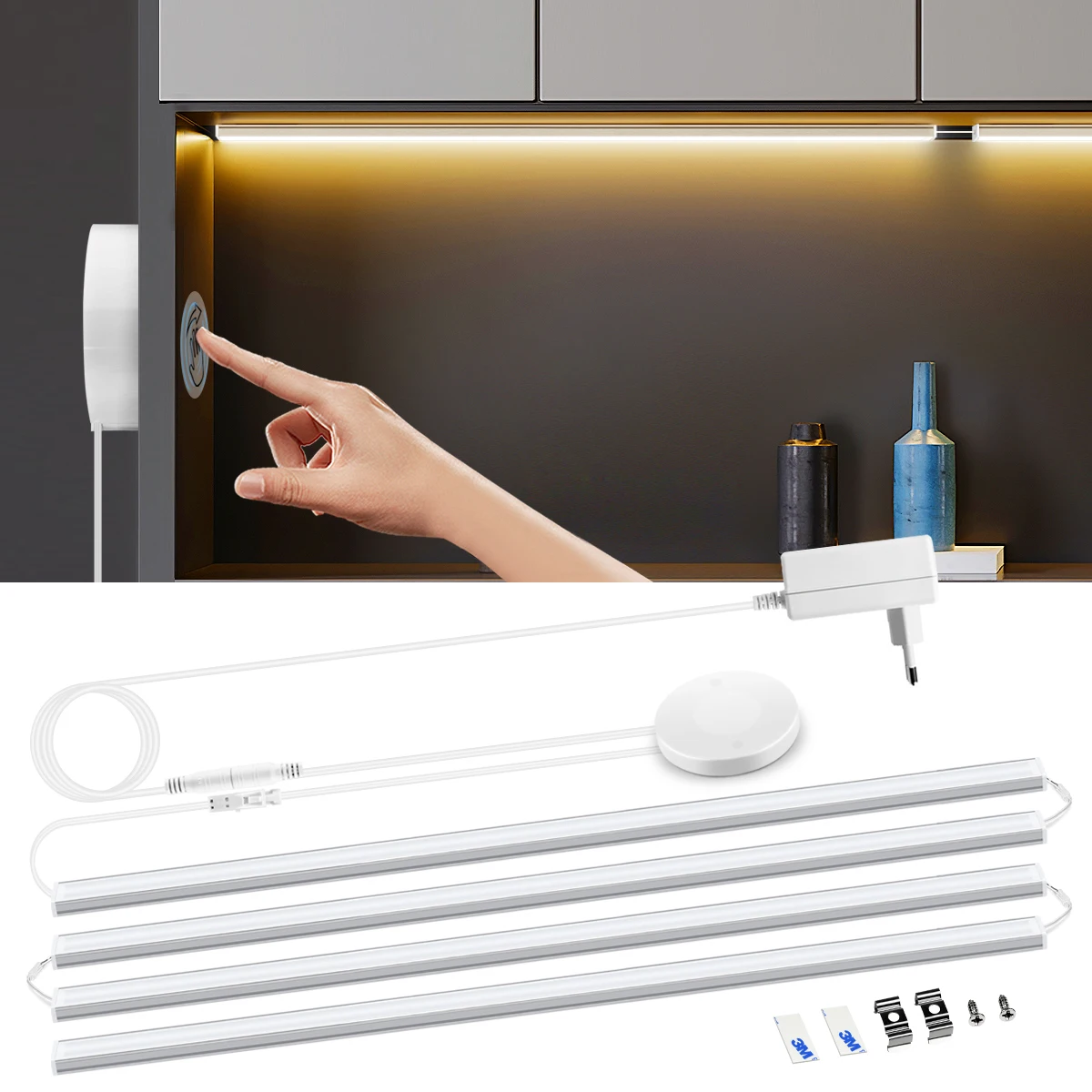 Kitchen LED Under Cabinet Lamp Penetrable Touch Switch Wood Hand Scan Motion Sensor Dimmable Bathroom LED Light Bar Lighting