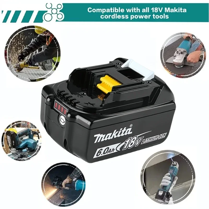 100% Original Makita Power Tool Rechargeable Battery, Replaceable LED Lithium-ion, 6.0Ah 18V BL1860B BL1860 BL1850 BL1830 BL1815