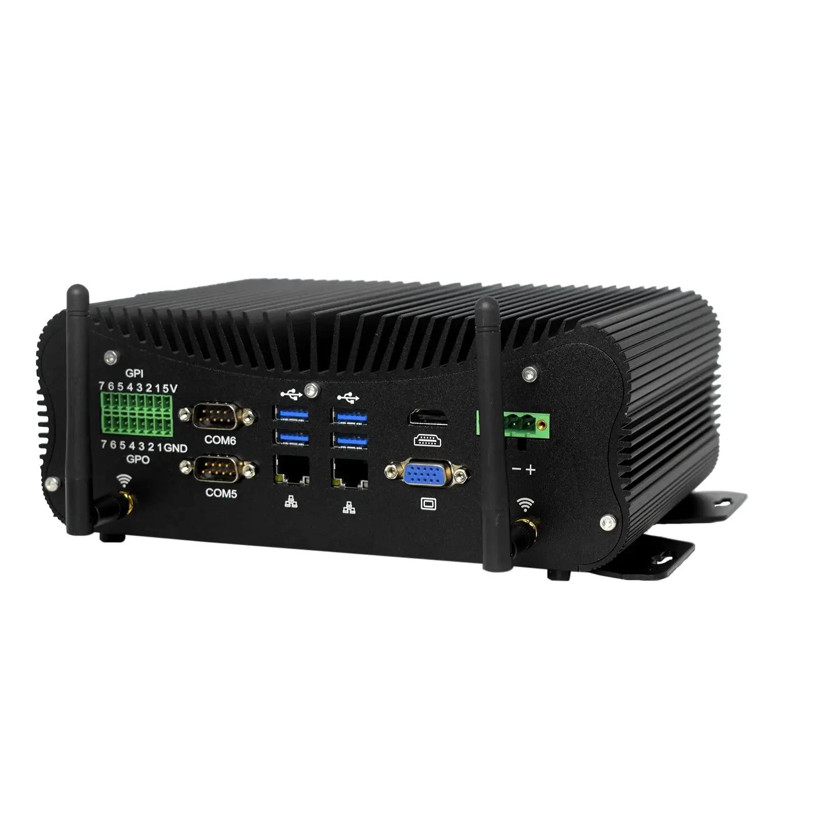 HYSTOU DDR5 Fanless Industrial Mini PC GPIO SIM Slot i5 1235U i7 1255U Wide Voltage Power i225 RS232 RS485 RS422 VGA HDMI