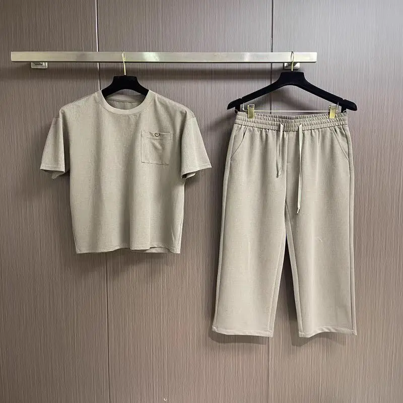 Italian BC old money style summer casual and comfortable breathable short-sleeved T-shirt set