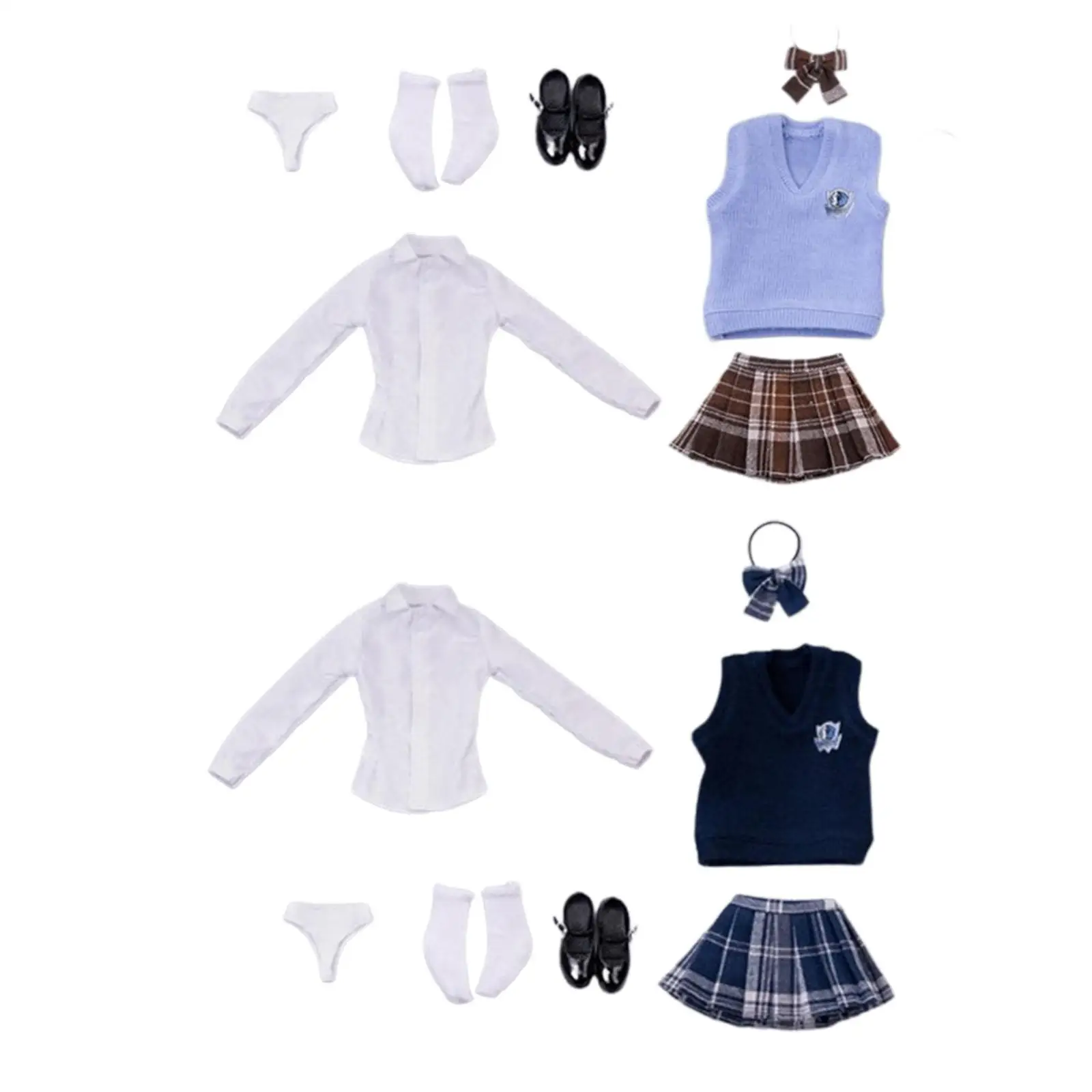 7 Pieces Fashion 1/6 Figure Doll Clothes Handmade School Girl Suit for 12 inch Female Figures Dress up Doll Model Accessory